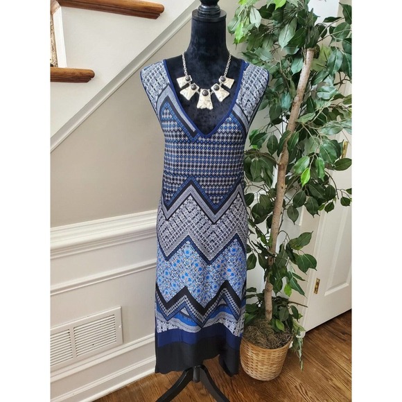 Per Seption Women's Blue Polyester V-Neck Sleeveless Knee Length Dress Size 2X - Picture 1 of 10
